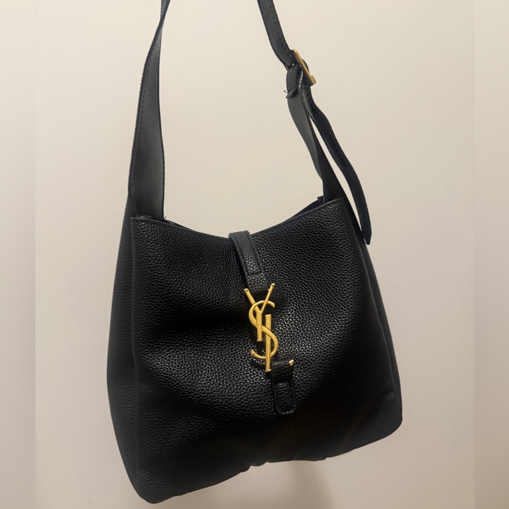 Yves Saint Laurent Black Pebbled Leather Hobo with Gold YSL Logo